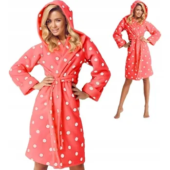 Dámský župan Wanmar dámský župan ke kolenům s kapucí korálový, velikost XL