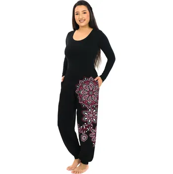 Dámské kalhoty Himalife Kalhoty Tanisha - černá s červenou Velikost: XXL/3XL - Móda pro plnoštíhlé, Oblečení nadměrné velikosti