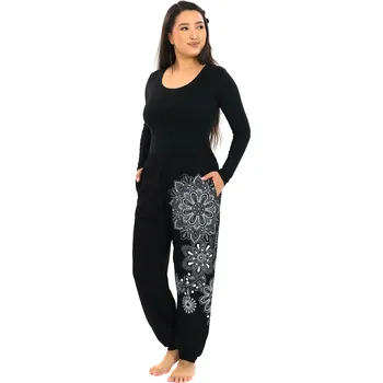 Dámské kalhoty Himalife Kalhoty Tanisha - černá s bílou Velikost: XXL/3XL - Móda pro plnoštíhlé, Oblečení nadměrné velikosti