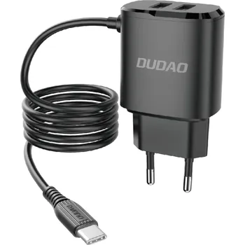 Telefonní příslušenství Dudao 2x USB nástěnná nabíječka s vestavěným USB kabelem typu C 12 W černá (A2ProT černá)