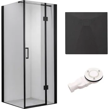 BPS-koupelny Čtvercový sprchový kout HYD-SK1390B 90x90 černý/transparent + vanička HYD-SSV-RIKO černá