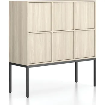 Kancelářská sestava Kancelářská skříň FRAME, nízká, černá podnož, 6x dveře, 1299 x 450 x 1331 mm, PUSH-lock, dub přírodní