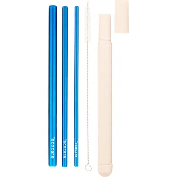 ECOCARE Ekologická kovová brčka cestovní set Modrá 3 ks