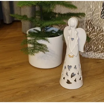 Svícen Keramický anděl se srdíčky 20 cm na svíčku