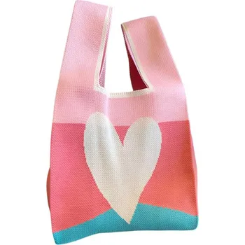 Kabelka ANNAM Tote bag růžová, bílé srdce 44 × 25 cm