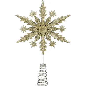LAALU Vánoční ozdoby - špička na stromek, vločka zlatá, plast, 23 cm