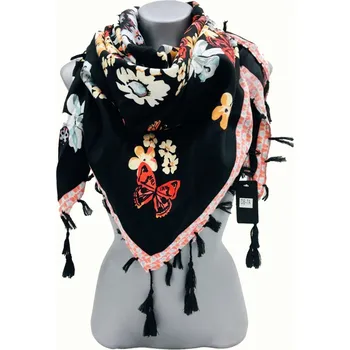 Šátek Jordan lehký šátek se střapci černá shawl shawl DB-7A