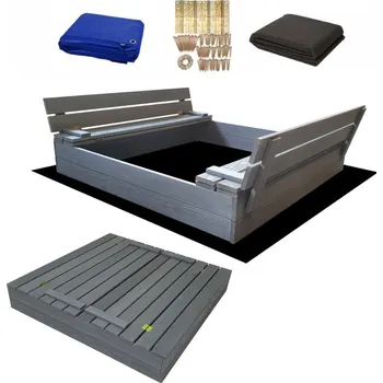 Pískoviště ELIS DESIGN Pískoviště dřevěné s krytem/lavičkami předvrtané impregnované premium 120x120 cm - šedé