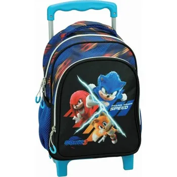GIM S.A. Dětský cestovní batoh na kolečkách SONIC tři postavy černo-modrý 30 cm