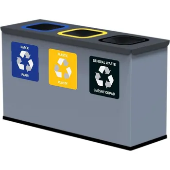 Odpadkový koš Alda Sestava na tříděný odpad Eko Station Mini 3 × 12 l, lakovaná ocel, šedá