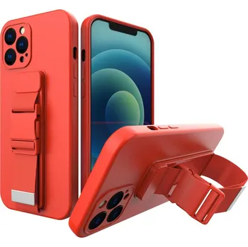 Pouzdro na mobilní telefon Hurtel Lanové pouzdro gelový TPU kryt pouzdra na airbag se šňůrkou pro Xiaomi Redmi Note 9 Pro / Redmi Note 9S červený