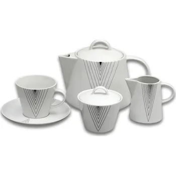 Čajová souprava Thun Tom, karlovarský porcelán, šedé špičky, 15 dílná