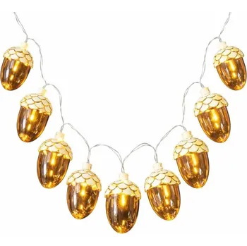 Vánoční dekorace SIRIUS LED světelné žaludy, 8 kusů na řetězu, délka 1,3 m, zlatá