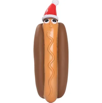 Hračka pro psa Uniqpets Gumový pískací vánoční HotDog - 18,5 cm
