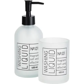 Dávkovač mýdla Bathroom Solutions Onyx, skleněný dávkovač na mýdlo a kelímek na kartáčky, bílý