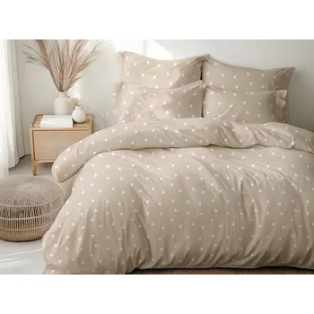 Povlečení Ložní povlečení krepové Stanex Srdíčka latte (LS432), 140 x 200 + 90 x 70, Zip