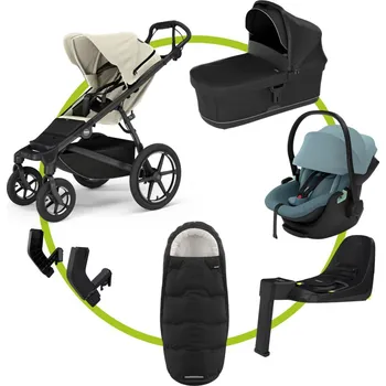 Kočárek Akční set Thule Urban Glide 4-wheel Soft Beige + hluboká korba + autosedačka Thule Maple + isofix base Thule Alfi + adaptéry + Thule fusak high-performance