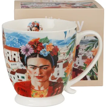 DUO porcelain DP - Porcelánový hrnek Frída Kahlo na stopce MEXICAN ART RED - 510 ml
