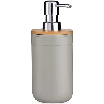 Dávkovač mýdla Berilo Clean s bambusovým víkem, šedý, 350 ml