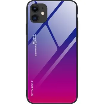 Pouzdro na mobilní telefon Kryt pouzdra Gradient Glass s podložkou z tvrzeného skla pro iPhone 12 Pro Max růžovo-fialový