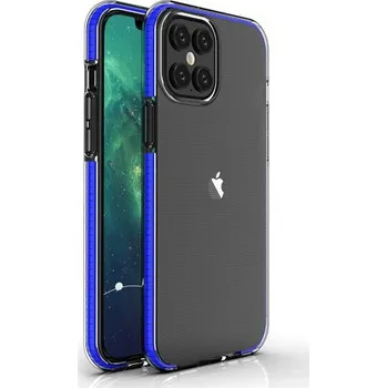 Pouzdro na mobilní telefon Jarní pouzdro čirý TPU gelový ochranný kryt s barevným rámečkem pro iPhone 12 Pro Max tmavě modrý