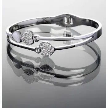 Náramek Prosperk Náramek z chirurgické oceli se srdíčky s čirými krystaly S0368