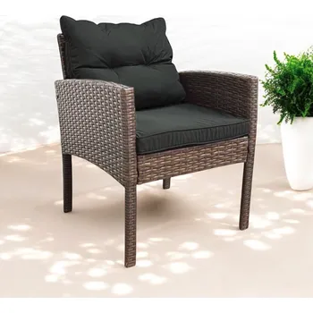 Zahradní stůl Hnědé zahradní křeslo z technoratanu SFS078-SC se šedými polštáři