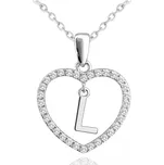 MINET Stříbrný náhrdelník písmeno v srdíčku "L" se zirkony (Ag 925/1000, 3,35 g)
