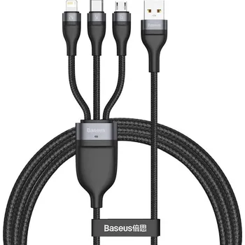 Pouzdro na mobilní telefon Baseus USB kabel řady flash 3v1, USB-C + micro USB + lightning, 40W, 5A, 1,2m (černý)