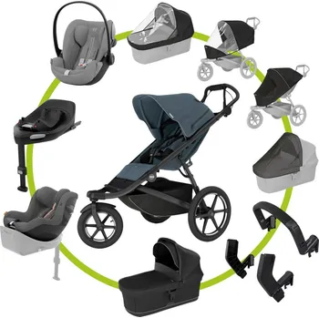 Kočárek Akční set Thule Urban Glide 3 Dark Slate s magnetickou sponou + korba + 2x pláštěnka + 2x moskytiéra + madlo + adaptéry + autosedačka Cybex Cloud G + Sirona G + Cybex base G