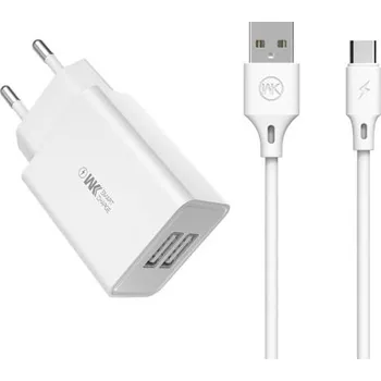 WK Design cestovní adaptér 2x USB 2 A + USB - kabel USB typu C 1 m bílý (WP-U56 Tpye C bílý)