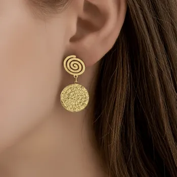 Náušnice Visací náušnice „Zlatá Mystická spirála“ z pozlacené chirurgické oceli č. 1905