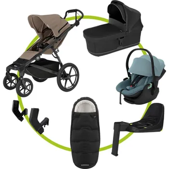 Kočárek Akční set Thule Urban Glide 4-wheel Tinted Taupe + hluboká korba + autosedačka Thule Maple + isofix base Thule Alfi + adaptéry + Thule fusak high-performance