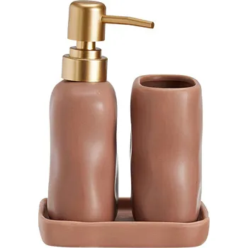 Dávkovač mýdla Bathroom Solutions Eon, keramický dávkovač se zlatou pumpičkou a kelímek, terakotový