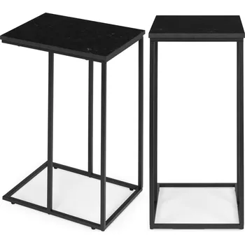 Konferenční stolek MODERNHOME Boční stolek pro notebook Konferenční stolek ve tvaru písmene C mramorový černý ModernHome