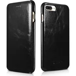 iCarer Curved Edge Vintage Folio Leather Case Cover pravá kůže pro iPhone 8 Plus / iPhone 7 Plus černý (RIP7005-BK)