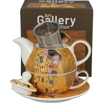 DUO porcelain DP - Porcelánový šálek s konvičkou a podšálkem s kovovým sítkem G. Klimt THE KISS CLASSIC - 350 ml, 300 ml