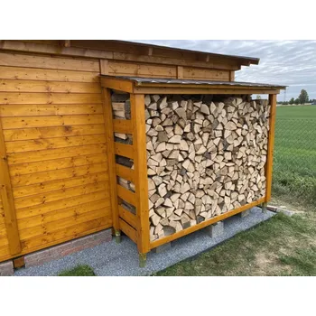 Dřevník Zahradní dřevník Herold 2270 se zadní stěnou a podlahovým roštem + finální nátěr lazurou v odstínu Zlatý dub