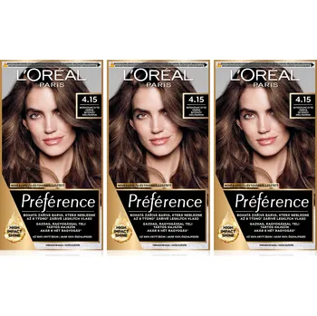 Barva na vlasy L'ORÉAL PARIS Préférence 4.15 Intenzivní sytá hnědá 3 ×