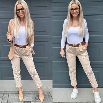 Dámské kalhoty Kalhoty s páskem HEES Barva: Béžová