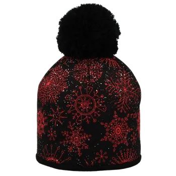 Čepice RDX Zimní čepice Vločky, podšívka MERINO, černá s leskem, červené vločky (podšívka CLIMAYARN)