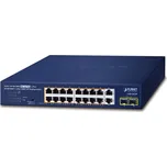 Planet PoE switch 18x1Gb + 2xSFP 1Gb, 16x PoE 802.3at 30/185W, VLAN, extend mód 10Mb-250m