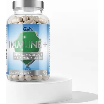 SkyVit®️ Immune + SkyVit® - D3+K2 (MK-7) + OMEGA - 3 + vitamín E + MĚD + SELÉN Podpora imunity a k normálního stavu kostí a zubů.