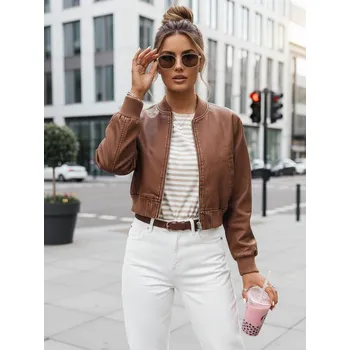 Dámský bomber Dámská kožená bomber bunda SANTOL hnědá Dstreet Barva: Kamelowy, Velikost: XL