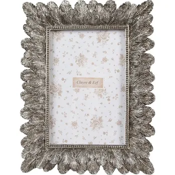 Rám na obraz Stříbrný fotorámeček s peříčky – pro fotografii o velikosti 10x15 cm