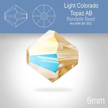 PRECIOSA Bicone MC BEAD (sluníčko) velikost 6mm. Barva Light Colorado Topaz AB. Balení 18ks .