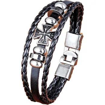 Náramek Predator Q1 Kožený náramek 21cm kříž černá SLPP1096/V