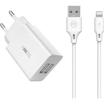 WK Design WK DesignCestovní adaptér, cestovní adaptér 2x USB 2 A + USB - Lightning kabel 1 m bílý (WP-U56 Lighting white)