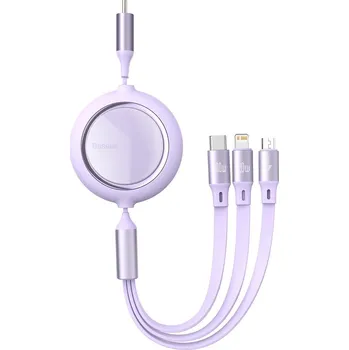 Pouzdro na mobilní telefon Baseus USB-C kabel 3v1 Bright Mirror na micro USB / USB-C / Lightning, 100 W, 1,2 m (fialový)