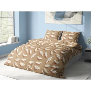 Povlečení Bavlněné povlečení na dvě lůžka Peříčka bežové